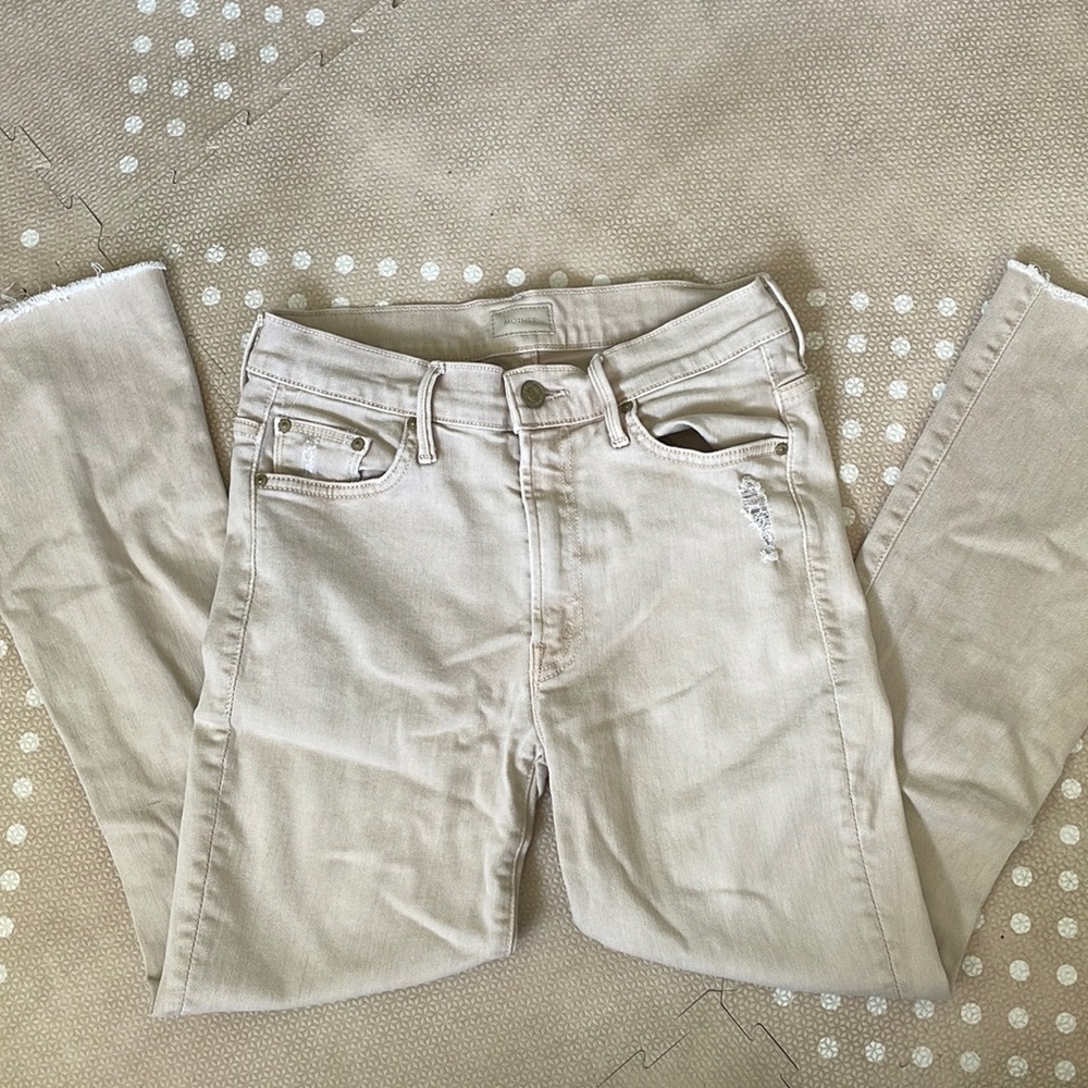 Mother denim distressed flare crop